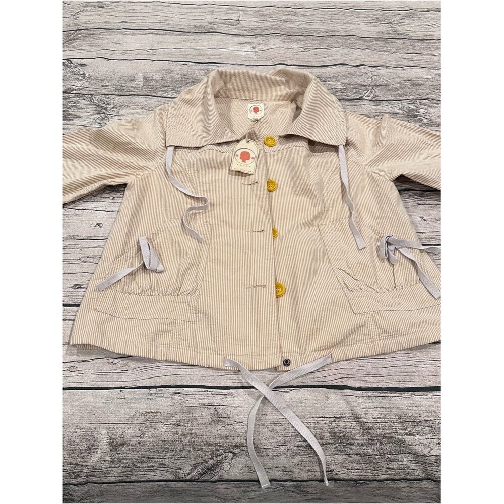 NWT Tulle Beige Stripe Seersucker Jacket with Drawstring Size XL